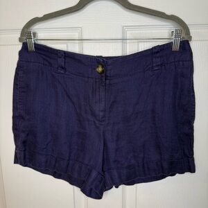 LOFT Navy Blue Shorts 100% Linen Size 6 GUC